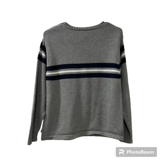 Gap Youth Boys Gray Stripe 100% Cotton Crewneck Long Sleeve Sweater Sz XL-12 - Picture 2 of 9